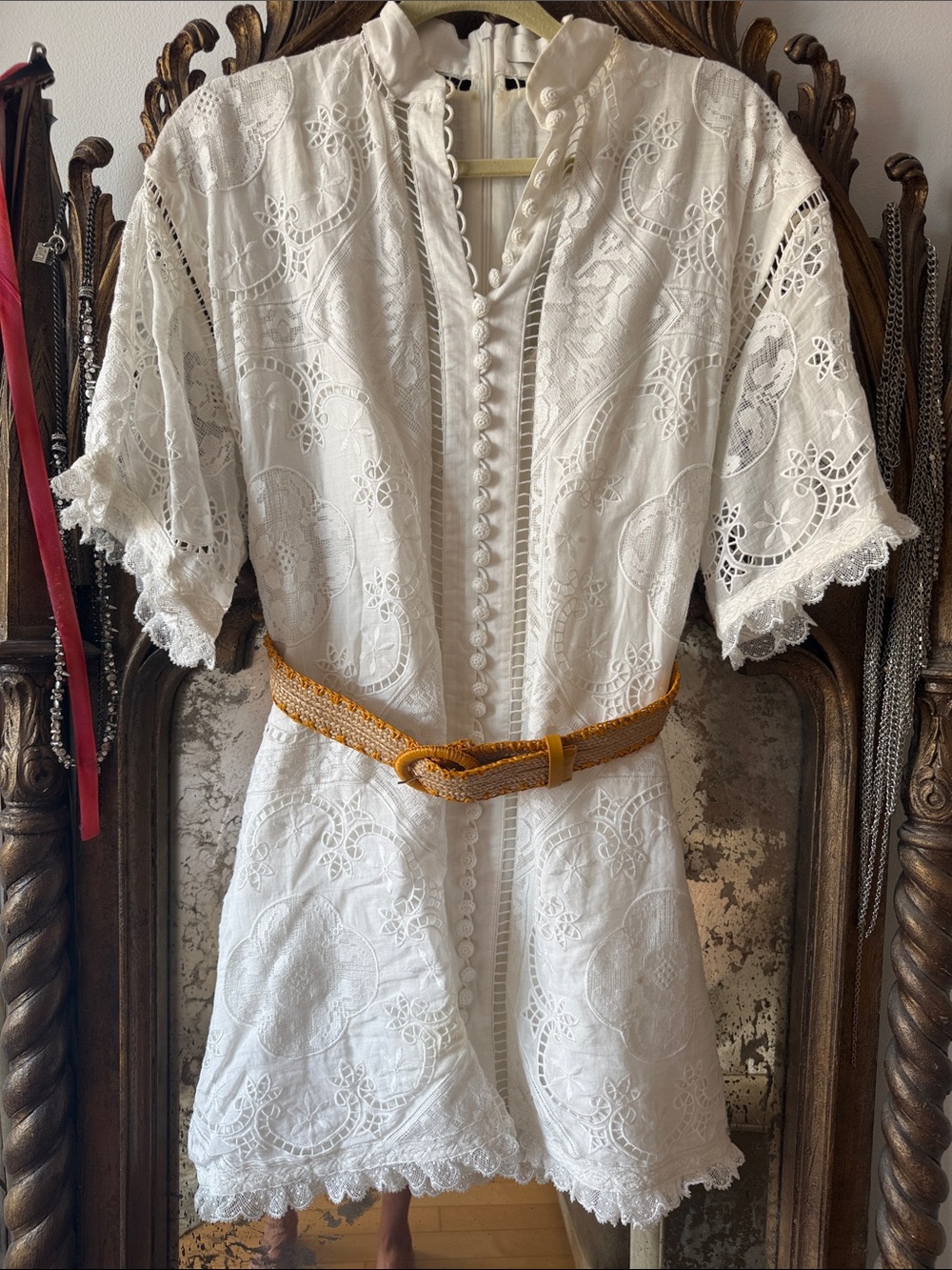 Zimmermann White Eyelet Dress w/ Woven Belt